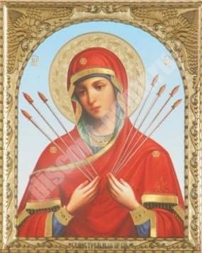 Икона Семистрельная Божья матерь Богородица в деревянной рамке №1 18х24 двойное тиснение освященная