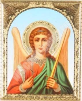Икона Ангел-Хранитель поясной на деревянном планшете 6х9 двойное тиснение, аннотация, упаковка, ярлык святыня