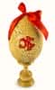 Яйцо пасхальное деревянное на ножке, "С птицей", из липы, резное, с бантом, высотой 15 см, абрамцево-кудринская резьба