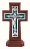 Крест деревянный 17119-1, с вклейкой из гальваники, с эмалью, на подставке, с посеребрением, ясень